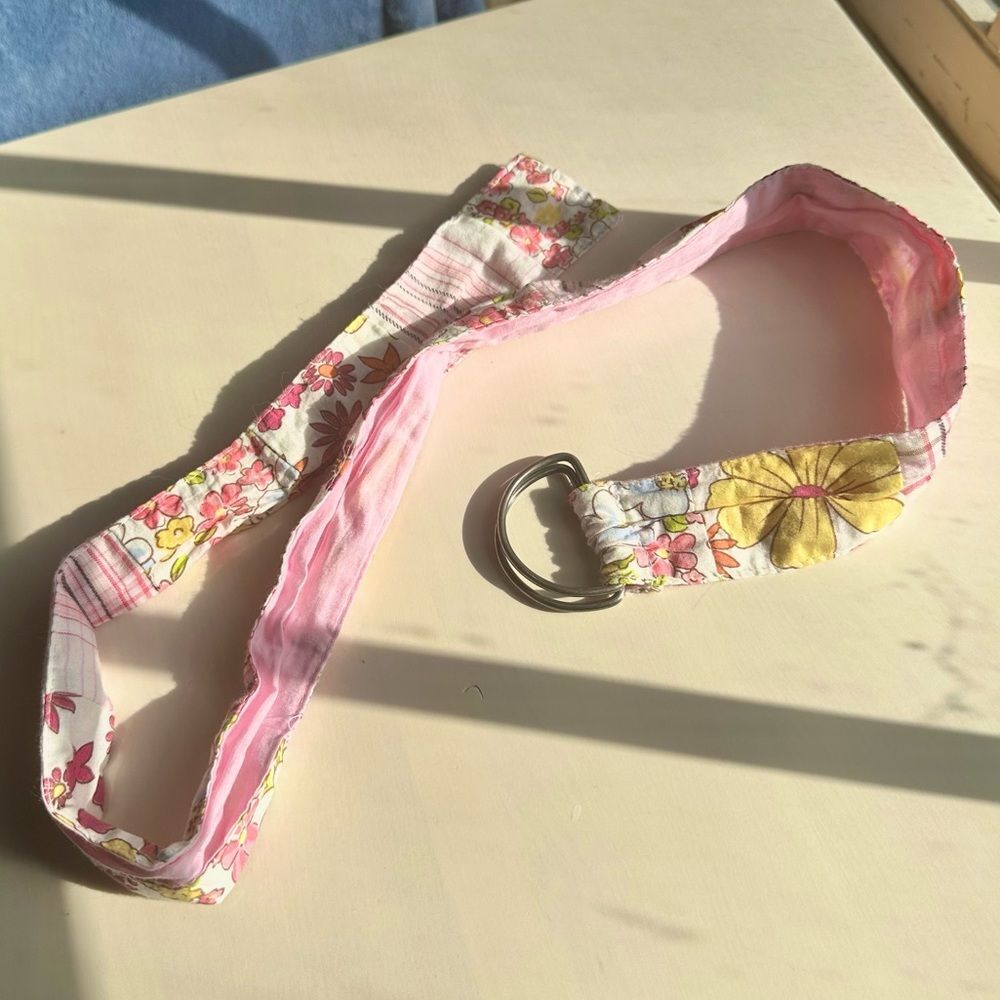 Spring Floral Pink Fabric 70s Belt